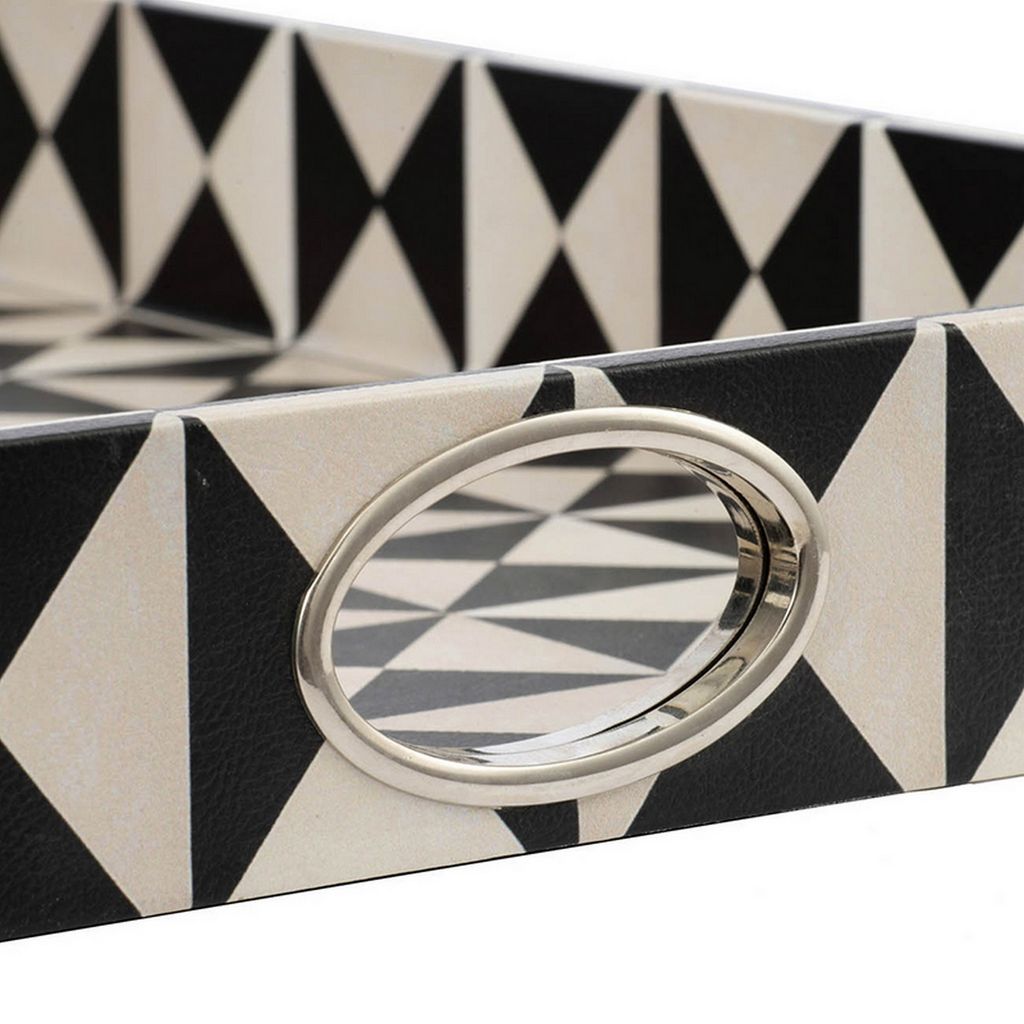 25 Inch Decorative, Black White Wood Trays, Art Deco Geometric, Set of 2 - View 3