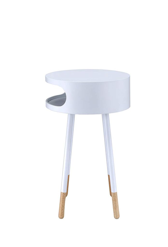 Sonria Round End Table, White & Natural - View 4