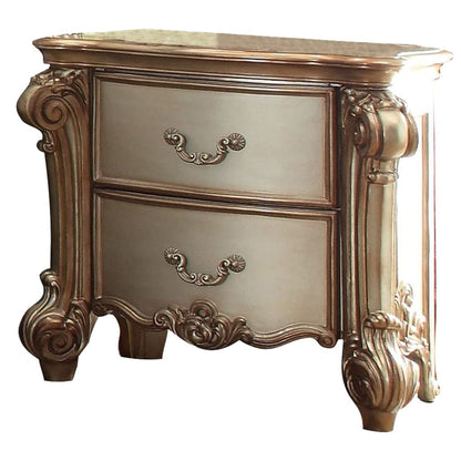 Wooden Nightstand with Two Drawers, Gold And Bone White
