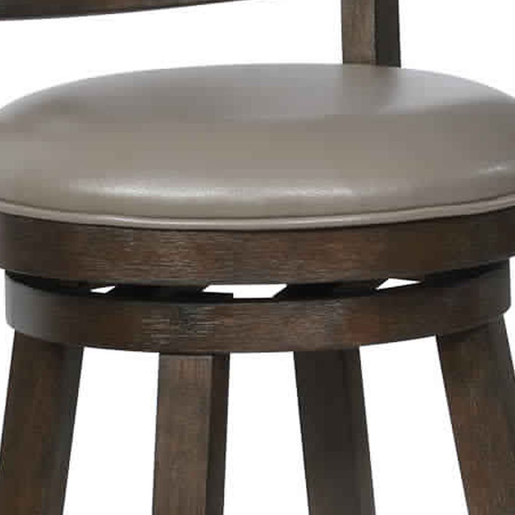 Curved Back Swivel Bar Stool with Leatherette Seat,Set of 2, Gray and Brown - View 2