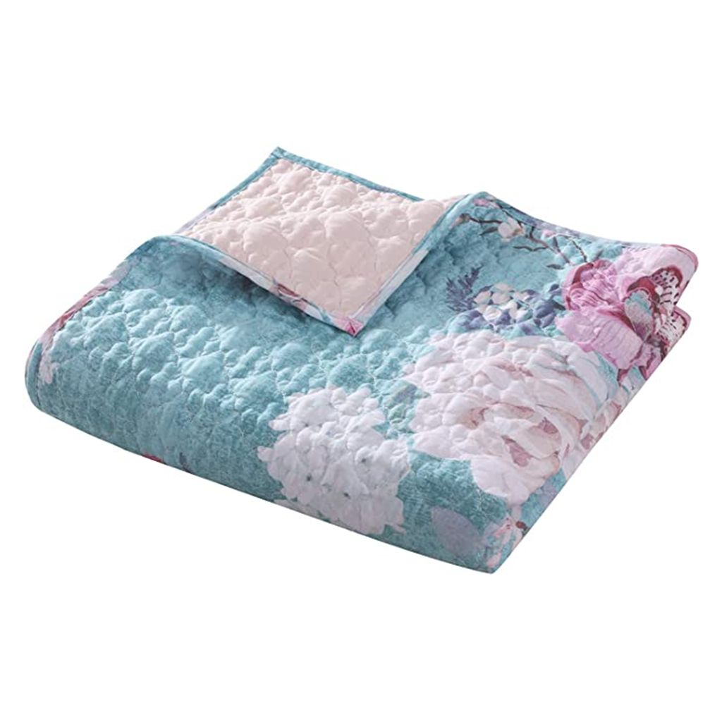 50 x 60 Inch Microfiber Throw Blanket, Floral Print, Blue, Pink, White - View 2