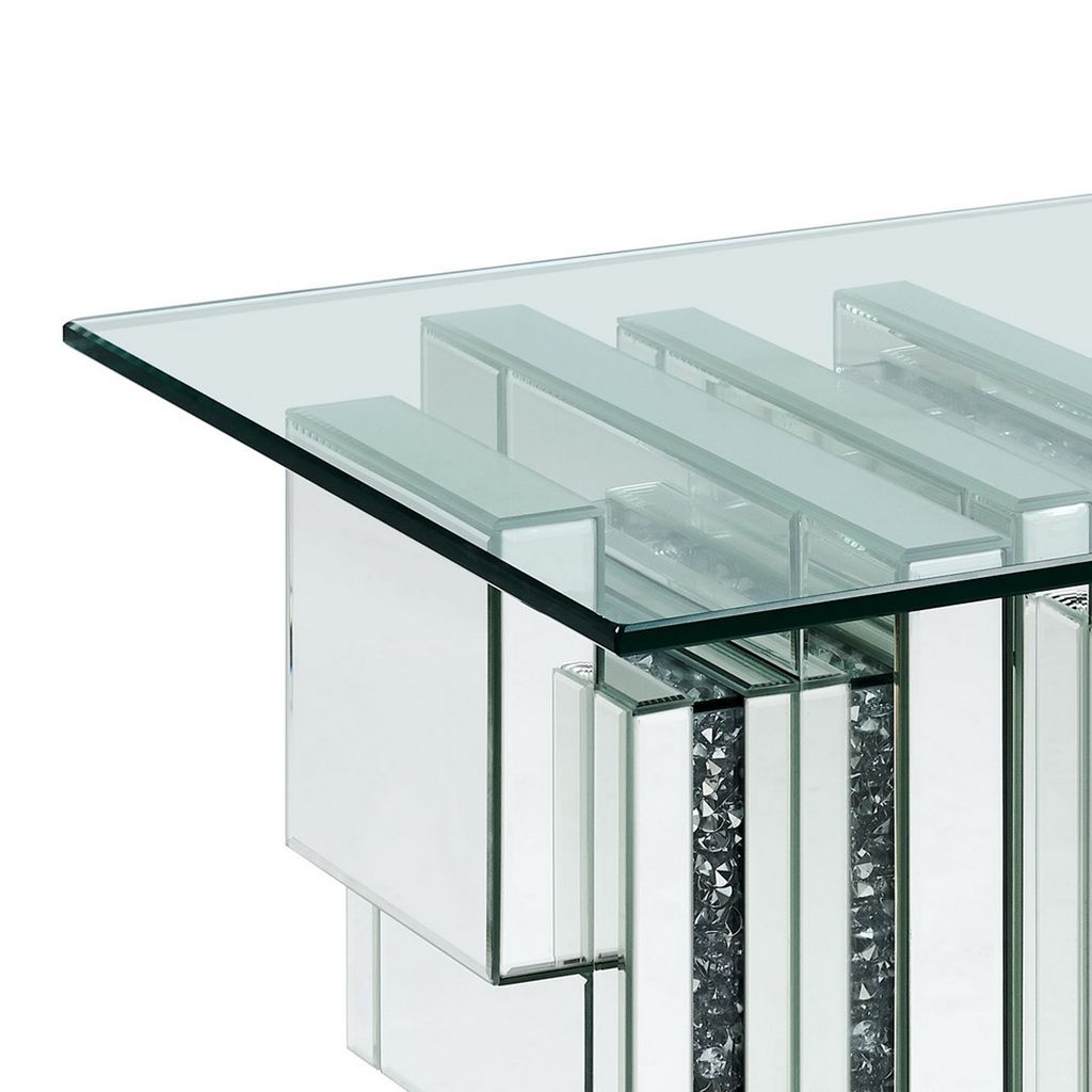 Glass Top End Table with Mirror Panels and Faux Gemstone Accents, Silver - View 3