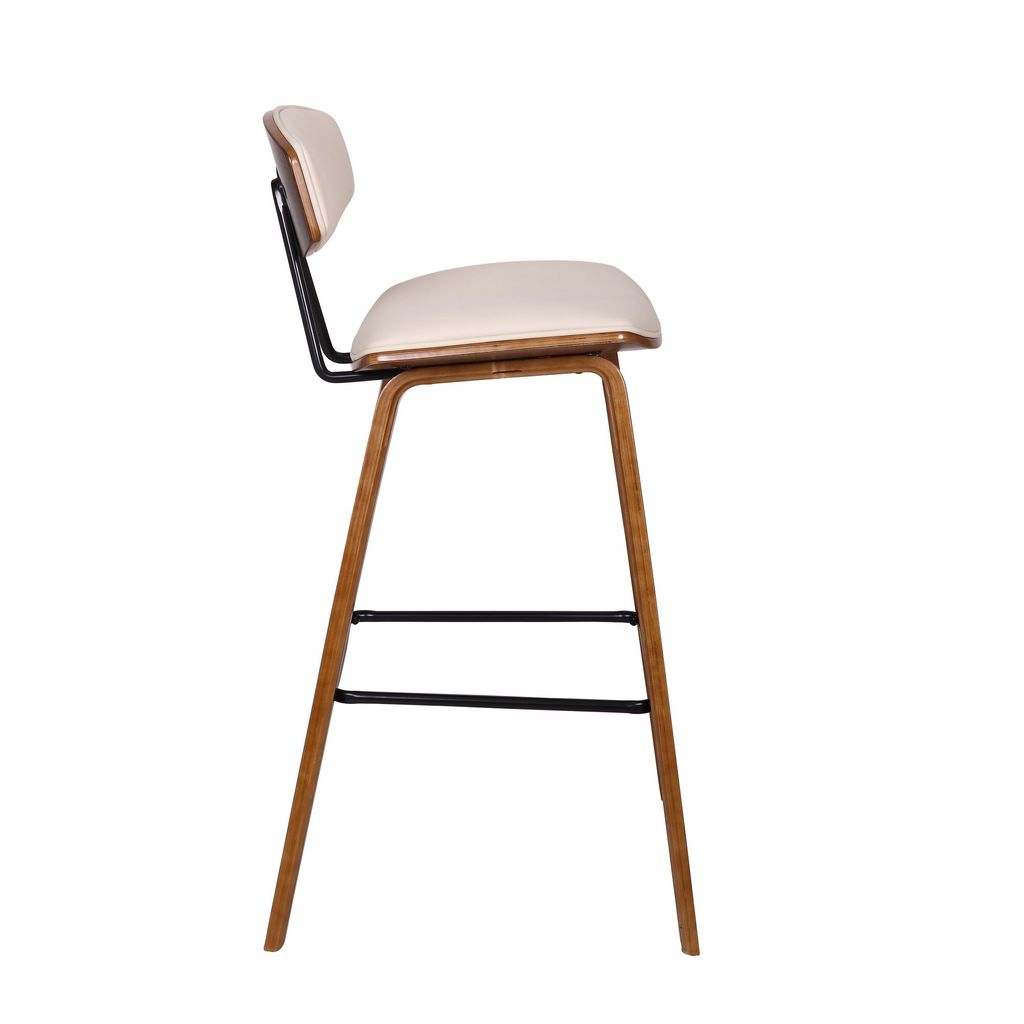 28.5 Inches Contoured Seat Leatherette Barstool, Cream - View 3