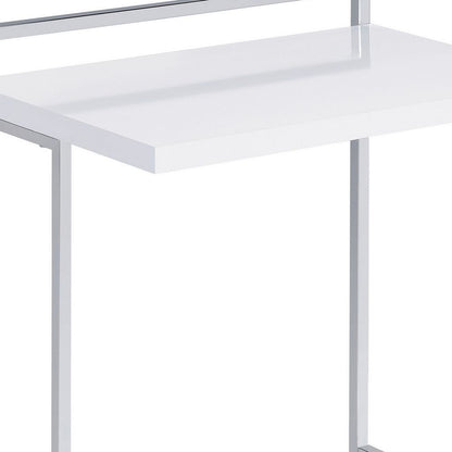 Dey 27 Inch Modern C Side Table, Gloss White Wood Top, Chrome Metal Base - View 3