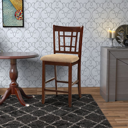 Wooden Counter Height Chair, Dark Brown & Cream, Set of 2 - View 6
