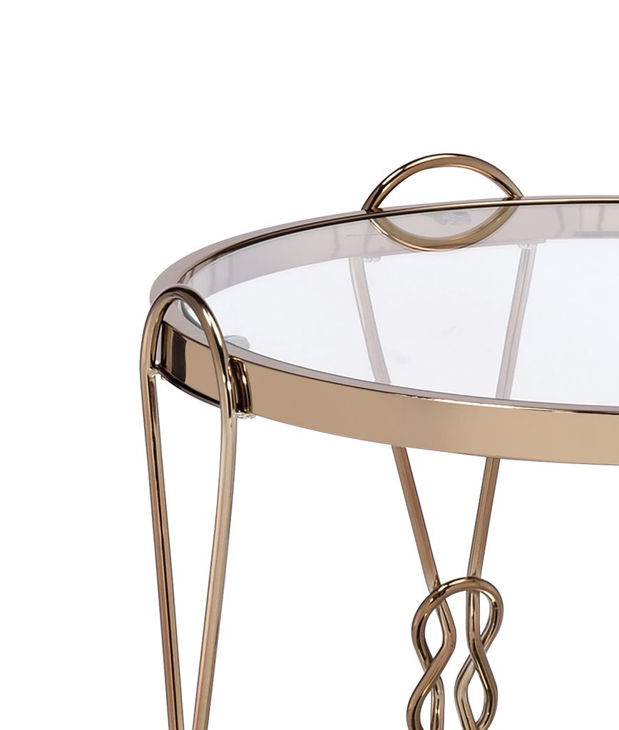 Metal End Table with Mirrored Top and 1 Bottom shelf, Gold and Clear - View 2