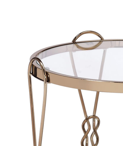 Metal End Table with Mirrored Top and 1 Bottom shelf, Gold and Clear - View 2