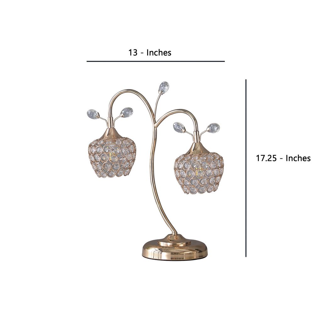 Floral Tree Design Metal Table Lamp with Dome Shade and Crystals, Gold - View 6