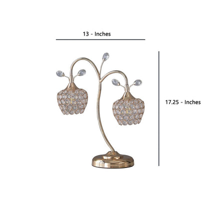 Floral Tree Design Metal Table Lamp with Dome Shade and Crystals, Gold - View 6