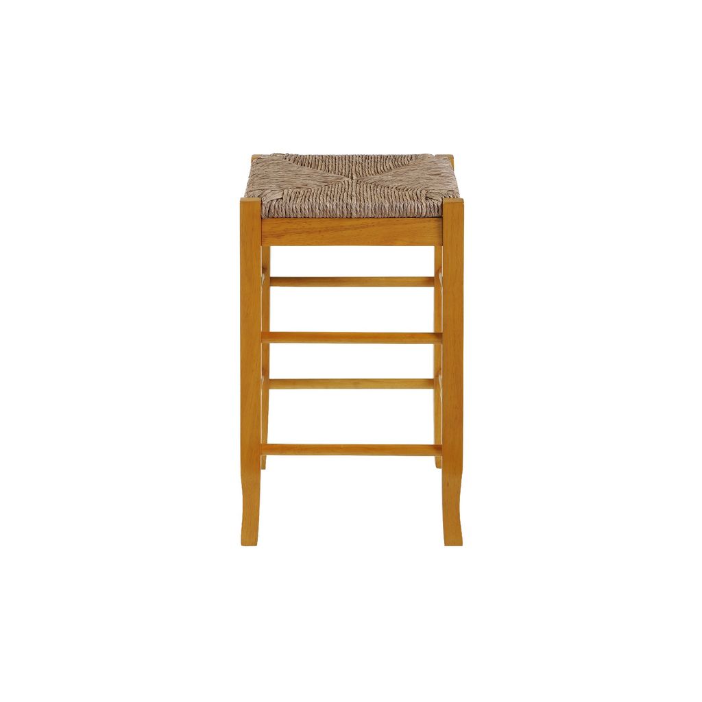 Chris 24 Inch Counter Stool with Wood Frame, Handwoven Rush Seat, Oak Brown - View 3