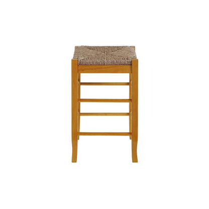 Chris 24 Inch Counter Stool with Wood Frame, Handwoven Rush Seat, Oak Brown - View 3