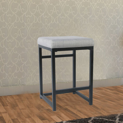 Open Back Metal Counter Stool with Fabric Upholstered Padded Seat, Gray and Black - View 7
