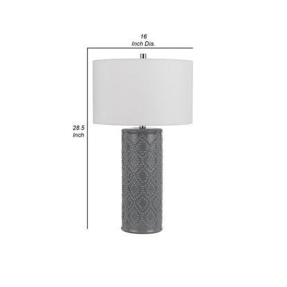 29 Inch Accent Table Lamp Set of 2, Tall Cylinder, Ball Finial Accent, Gray - View 5