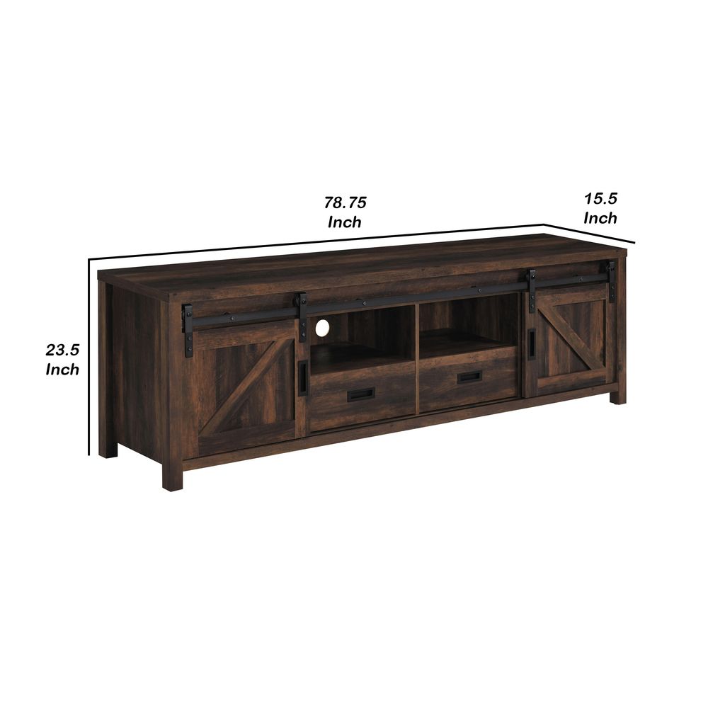Sem 79 Inch TV Media Entertainment Console, 2 Drawers, Dark Brown Finish - View 5