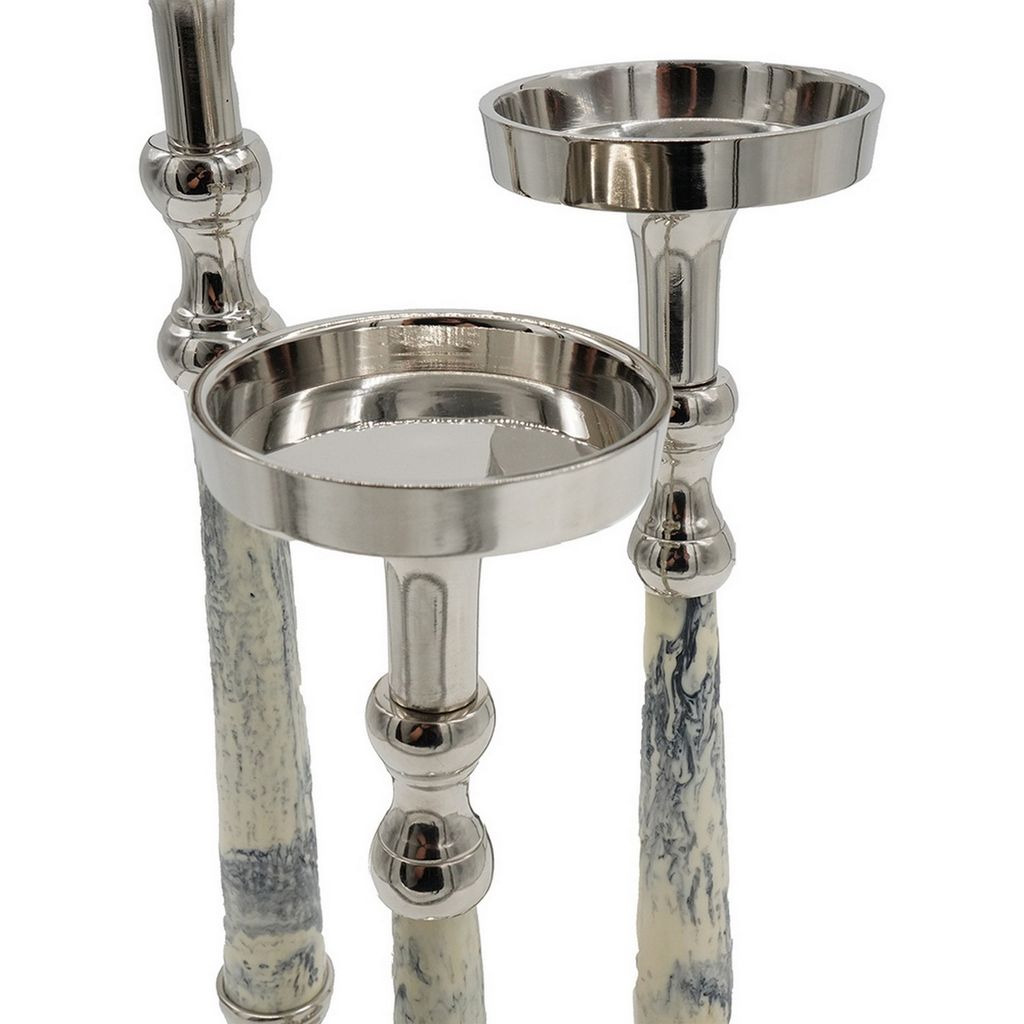 22, 16, 10 Inch Pillar Candle Set of 3, Agate Stone, Silver Metal Frame - View 4