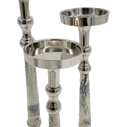 22, 16, 10 Inch Pillar Candle Set of 3, Agate Stone, Silver Metal Frame - View 4