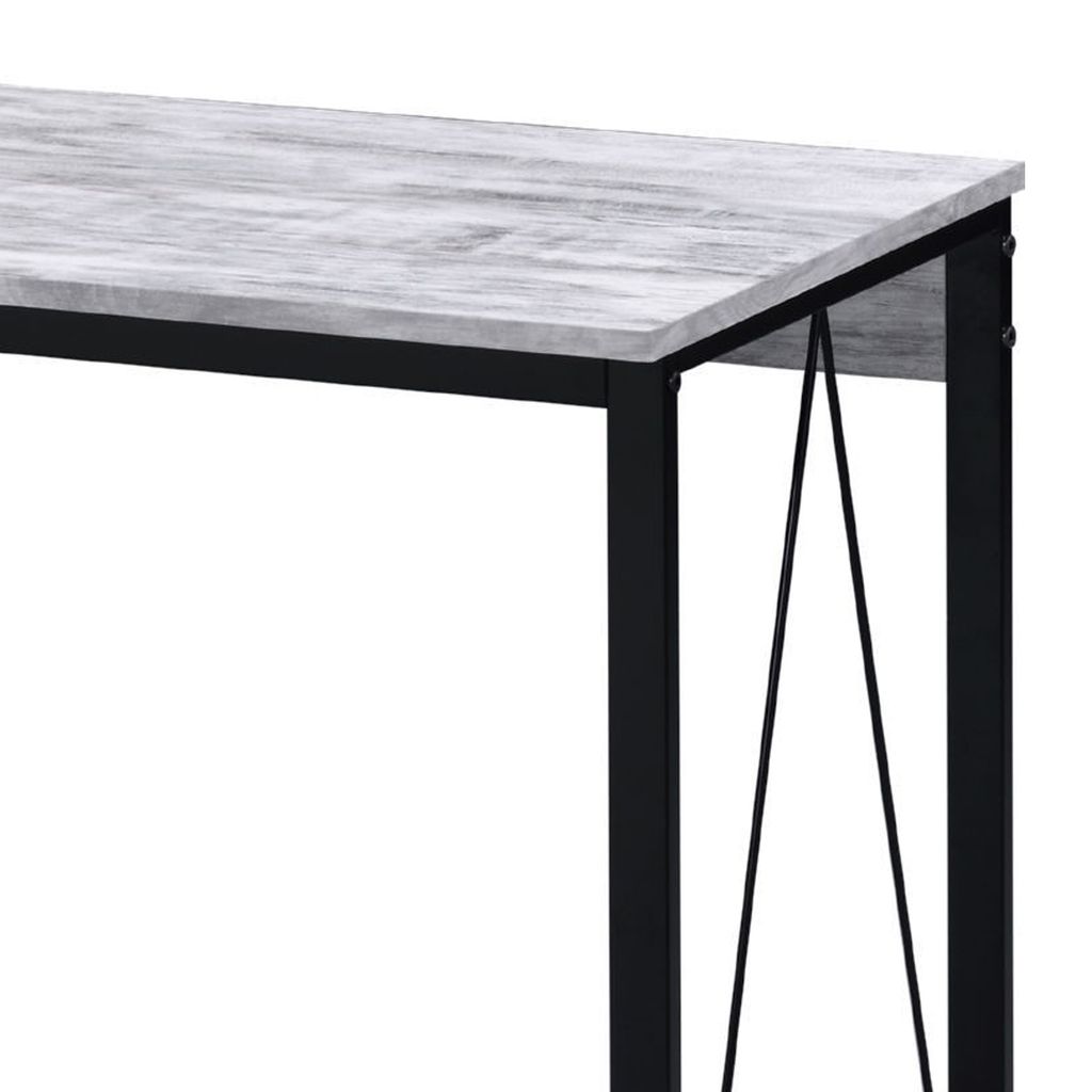 Writing Desk with V Shaped Accent and Distressed Look, White - View 5