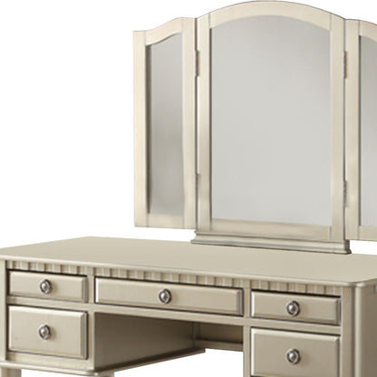 Commodious Vanity Set Featuring Stool And Mirror Silver - View 3