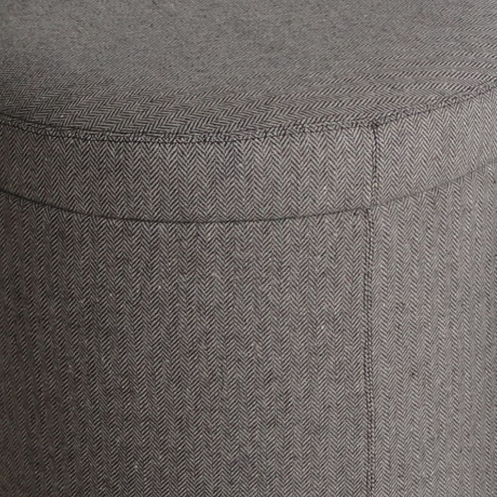Round Storage Ottoman with Textured Fabric Upholstery, Gray - View 3
