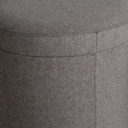 Round Storage Ottoman with Textured Fabric Upholstery, Gray - View 3