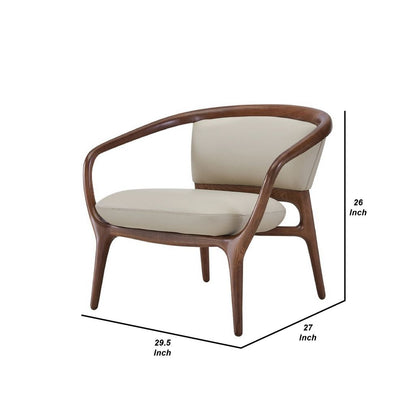 Cid 30 Inch Modern Accent Chair, Vegan Faux Leather Cushioned, Beige, Brown - View 5