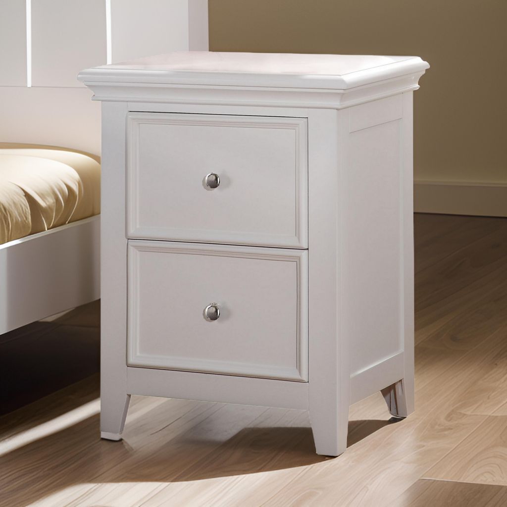 Contemporary Style Wood and Metal Nightstand with 2 Drawers, White - View 7
