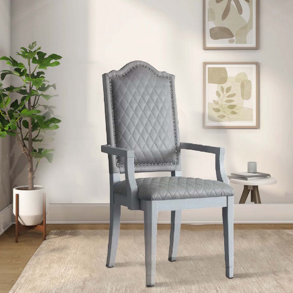Arm Chair with Padded Seat and Arched Top, Set of 2, Beige - View 7