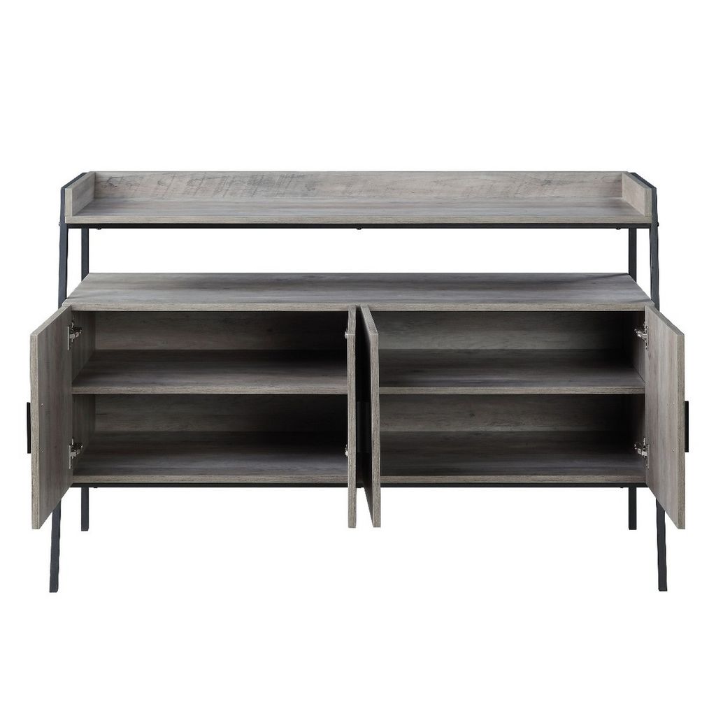 TV Stand with 2 Double Door Cabinet and Tubular Frame, Oak Gray - View 4