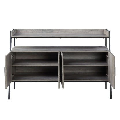 TV Stand with 2 Double Door Cabinet and Tubular Frame, Oak Gray - View 4