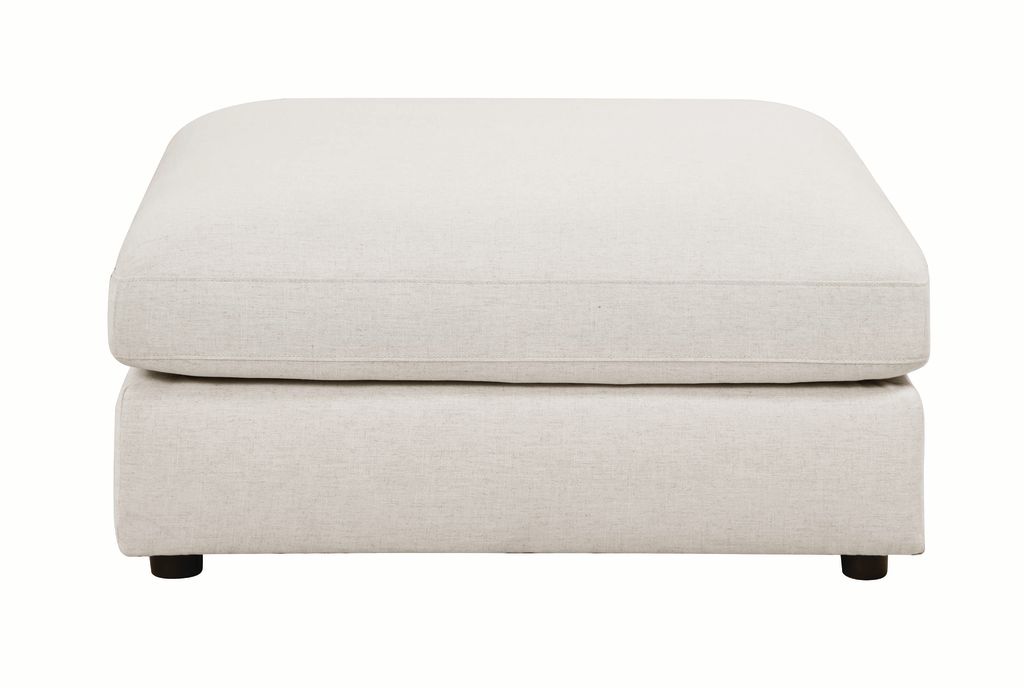 Fabric Upholstered Wooden Ottoman with Loose Cushion Seat and Small Feet, Beige - View 2