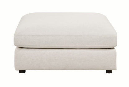 Fabric Upholstered Wooden Ottoman with Loose Cushion Seat and Small Feet, Beige - View 2