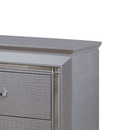 2 Drawer Wooden Nightstand with Embossed Textured Details, Gray - View 4