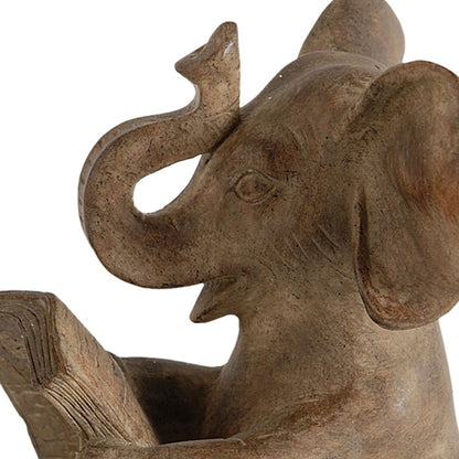 Ari Set of 2 Bookends, Reading Elephant Statuettes, Classic, Brown Resin - View 3