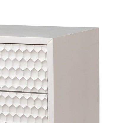 Rexi 26 Inch 2 Drawer Nightstand, Honeycomb, Mahogany Wood, White, Gold - View 3
