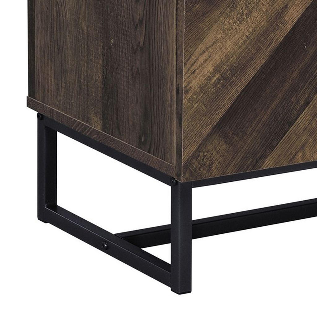 60 Inch TV Media Console Cabinet, 2 Herringbone Doors, Rustic Brown Wood - View 4
