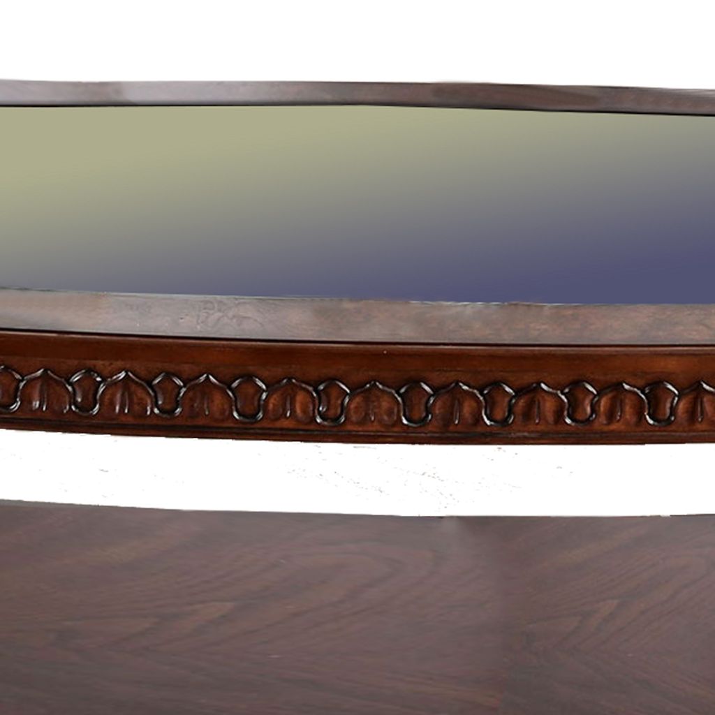 Traditional Coffee Table with Cabriole Legs and Wooden Carving, Brown - View 4