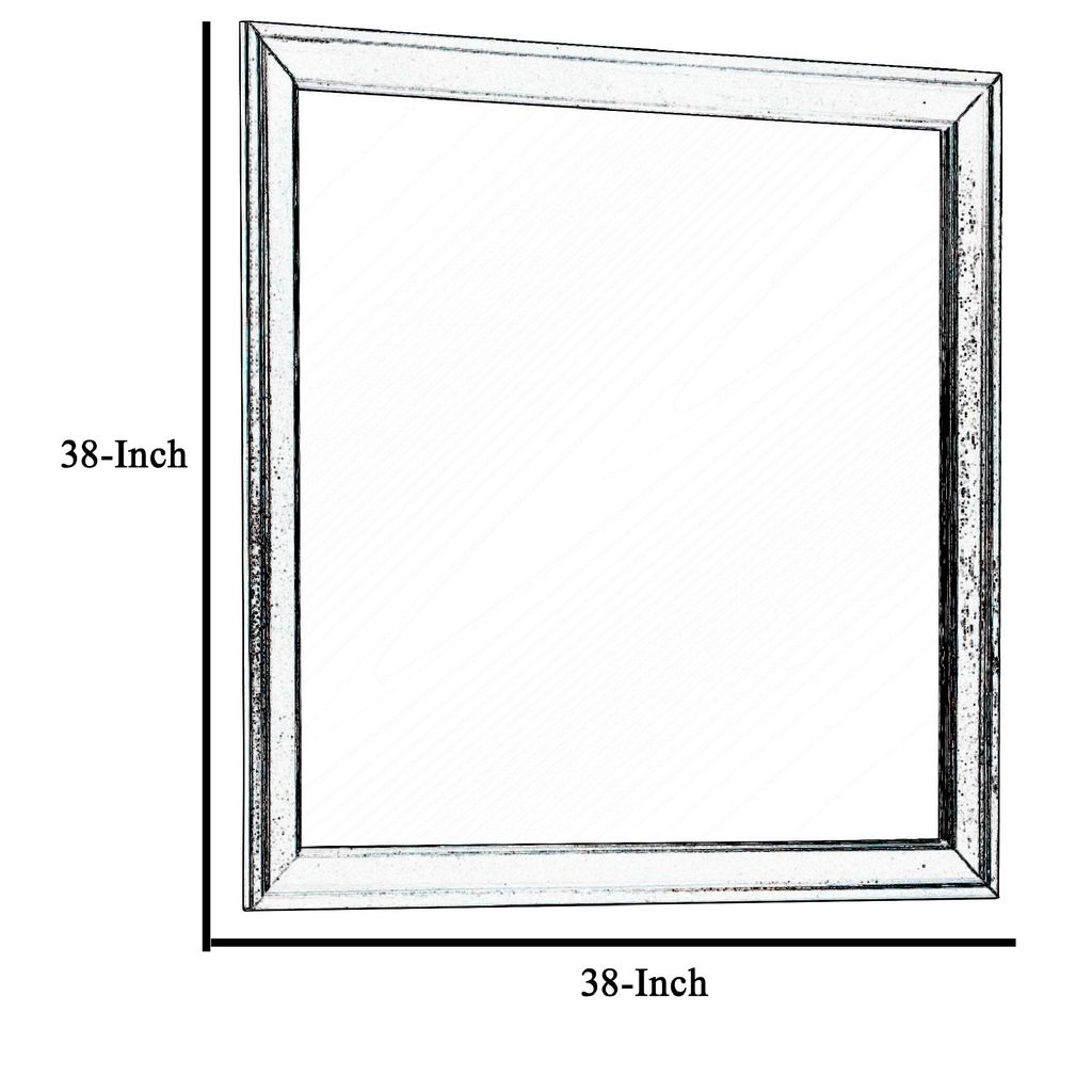 Square Molded Wooden Frame Dresser Mirror, Cherry Brown and Silver - View 5