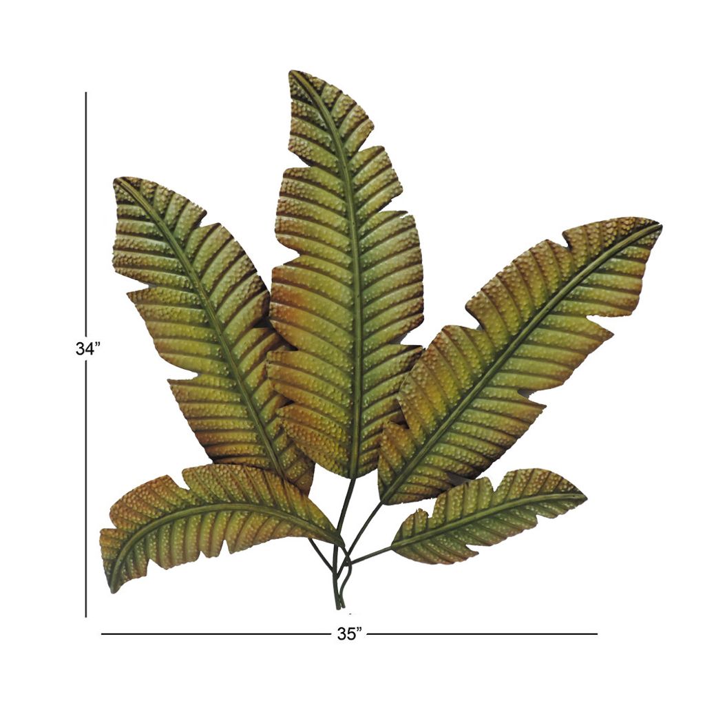 35 Inch Tropical Metal Palm Leaf Wall Mount Accent Decor, Brushed Green, Antique Yellow, Black - View 5