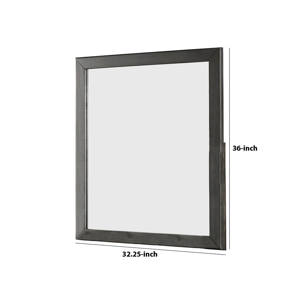 32 Inch Transitional Style Wooden Frame Mirror, Gray - View 5