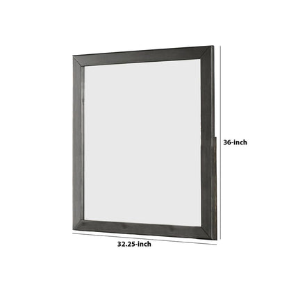 32 Inch Transitional Style Wooden Frame Mirror, Gray - View 5