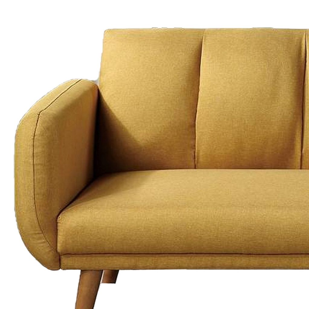 Adjustable Upholstered Sofa with Track Armrests and Angled Legs, Yellow - View 2