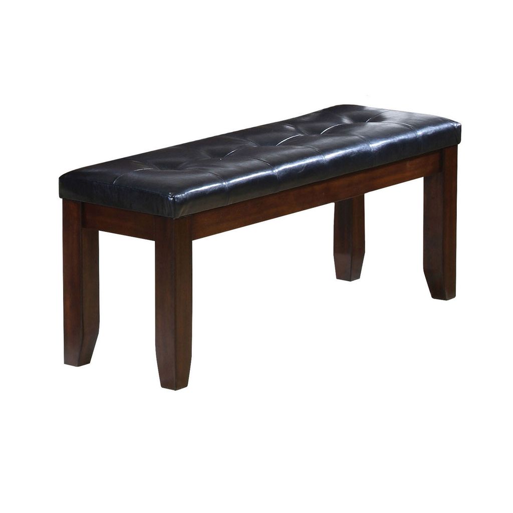 Leather Upholstered Wooden Bench With Tufted Seat, Espresso Brown & Black - View 4