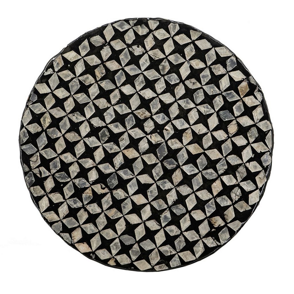 20 Inch Capiz Accent Stool Table, Cylindrical Geometric, Silver, Black - View 3