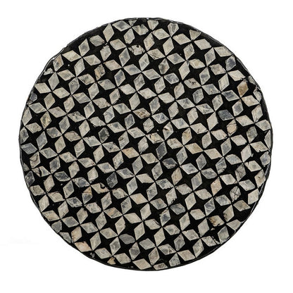 20 Inch Capiz Accent Stool Table, Cylindrical Geometric, Silver, Black - View 3