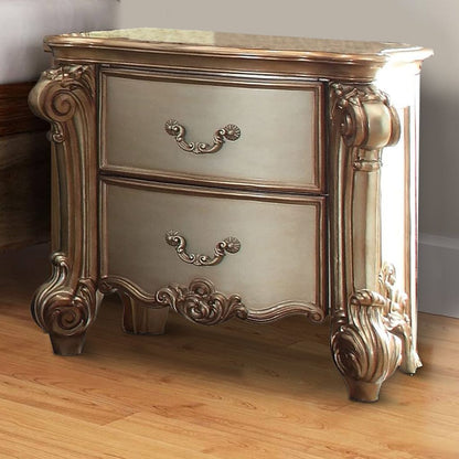 Wooden Nightstand with Two Drawers, Gold And Bone White - View 7