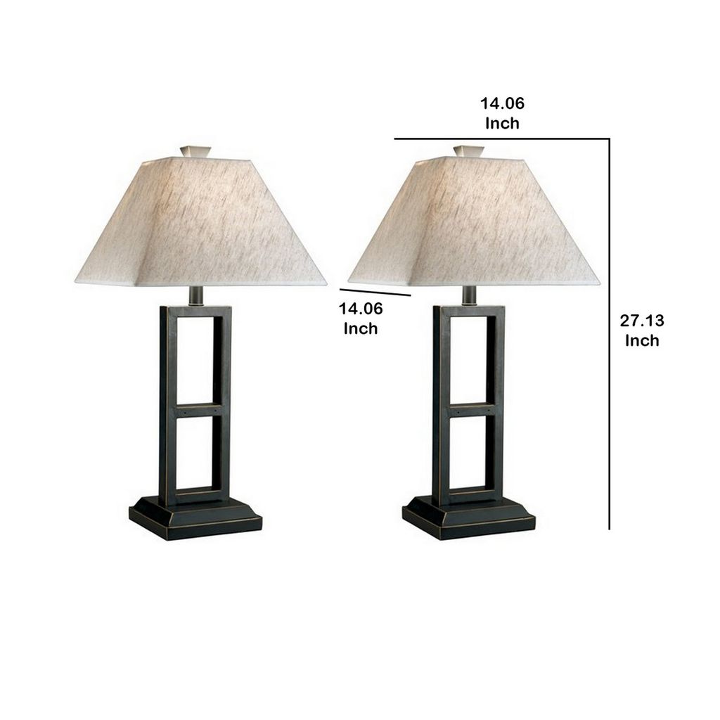 Geometric Metal Body Table Lamp with Fabric Shade, Set of 2,Black and White - View 5