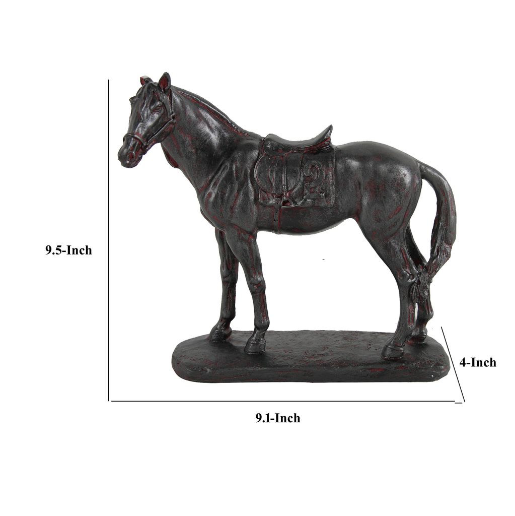 Don 10 Inch Horse Figurine Sculpture, Handmade Table Accent Brown Polyresin - View 5