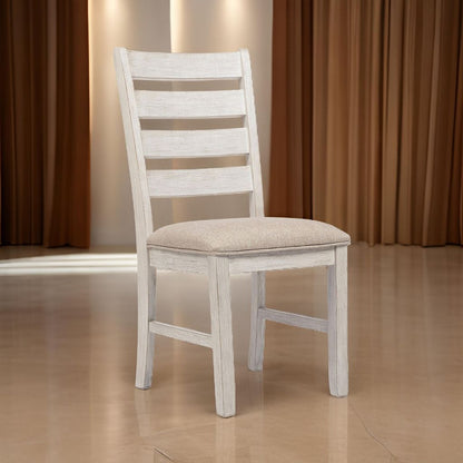 Fabric Dining Side Chair with Ladder Back, Set of 2, White and Brown - View 7