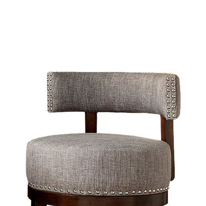 Swivel Barstool with Curved Open Low Back, Set of 2, Gray and Brown - View 3