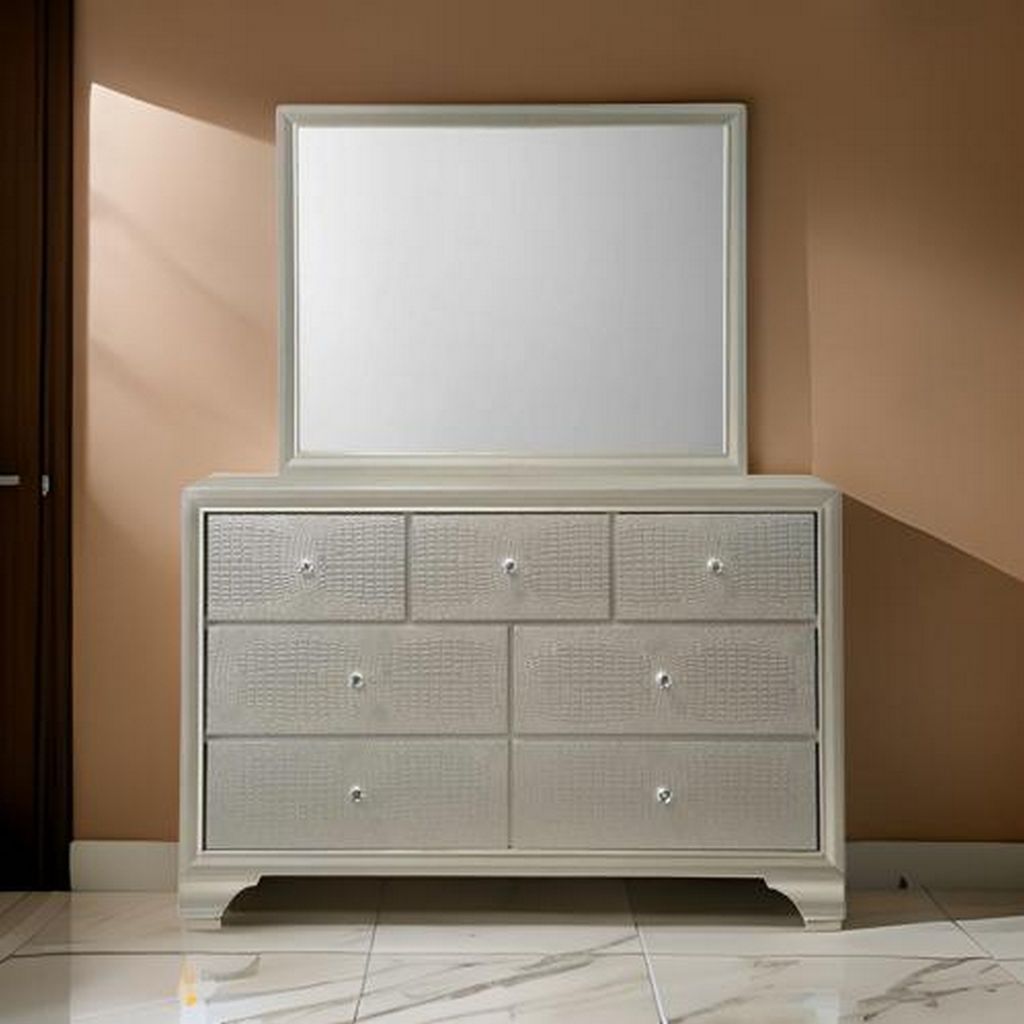 Rectangular Wood Encased Dresser Top Mirror, Champagne Silver - View 7